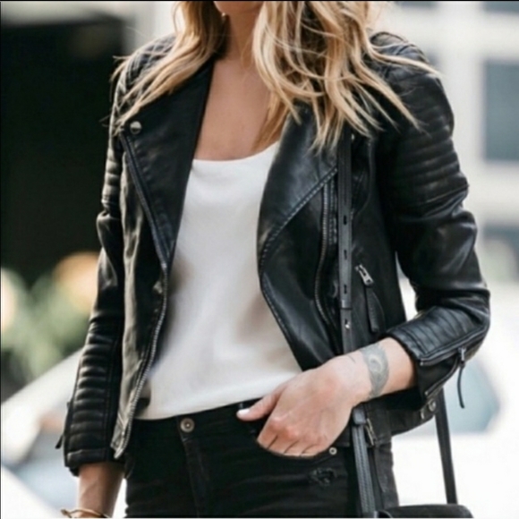Topshop Jackets & Blazers - Topshop Nelly Faux Black Leather Moto Jacket 10